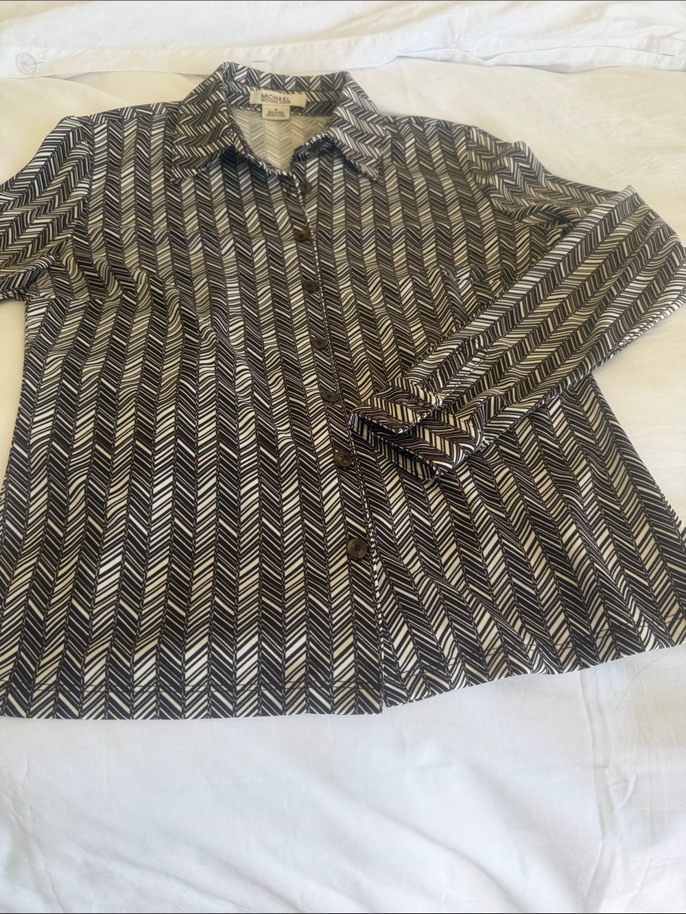 Michael Kors Brown & White Patterned Button-Up Shirt 70’s vibe S